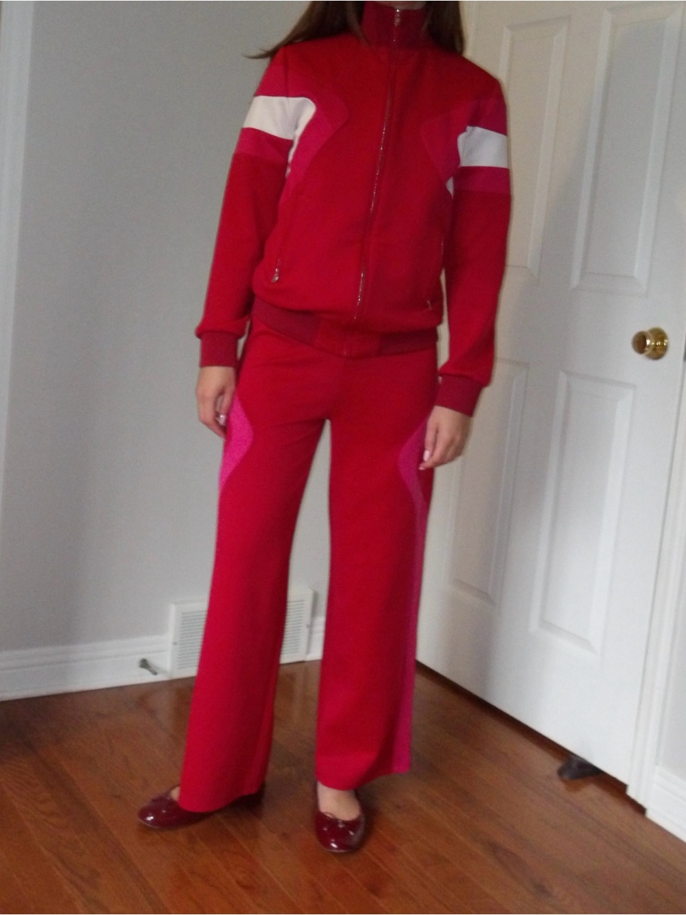 Maje Red and Pink Zip-Front Track Jumpsuit - Picture 2 of 10